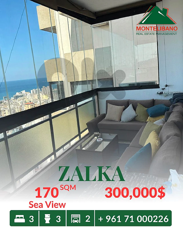 170 sqm Apartment For Sale in Zalka زلقا with Sea View