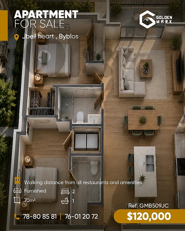 GM509JC - Apartment for Sale in the heart of Jbeil - شقة للبيع