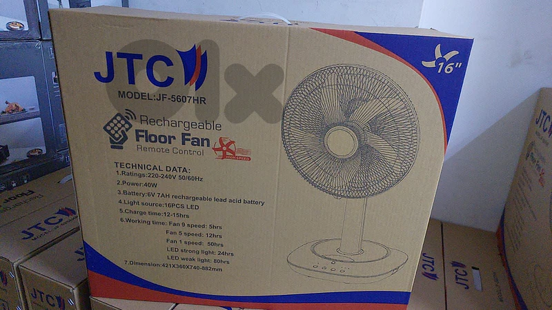 Jtc rechargeable floor fan 16 inch jf-5607hr