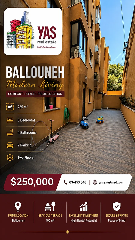 Ballouneh 235m2 | 100m2 Terrace | Two Floors | Excellent Condition |GA Ballouneh 235m2 | 100m2 Terrace | Two Floors | Excellent Condition |GA
