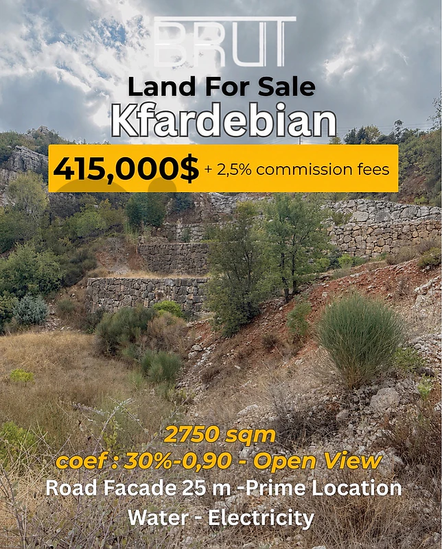 2750 sqm Land for sale in Kfadebian on the Vital Road 2750 sqm Land for sale in Kfadebian on the Vital Road