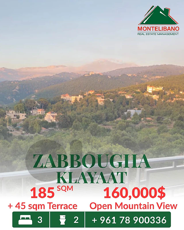 185 sqm Apartment For Sale in Zabbougha زبّوغة with 45 sqm Terrace
