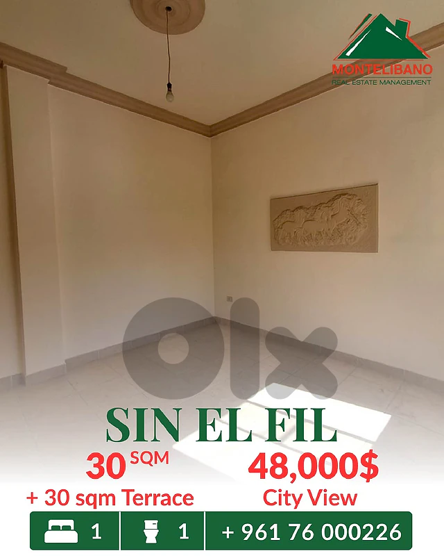 30 sqm Studio For Sale in Sin El Fil سن الفيل with 30 sqm Terrace 30 sqm Studio For Sale in Sin El Fil سن الفيل with 30 sqm Terrace
