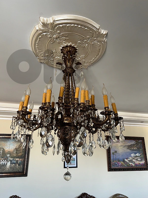 3x Antique Bronze Crystal Chandeliers