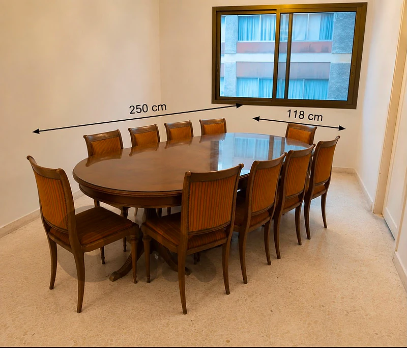 Classic Solid Wood Dining Table with 10 Chairs