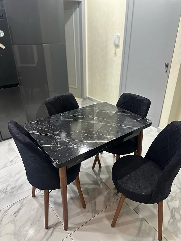 Modern Marble-Style Dining Table with 4 Velvet Chairs