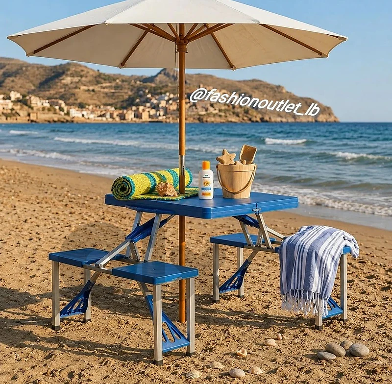 Foldable Picnic Bench Chrome and Blue