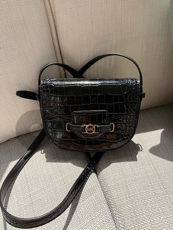 NEW MICHAEL KORS SMALL SADDLE CROC EMBOSSED CROSSBODY IN BLACK