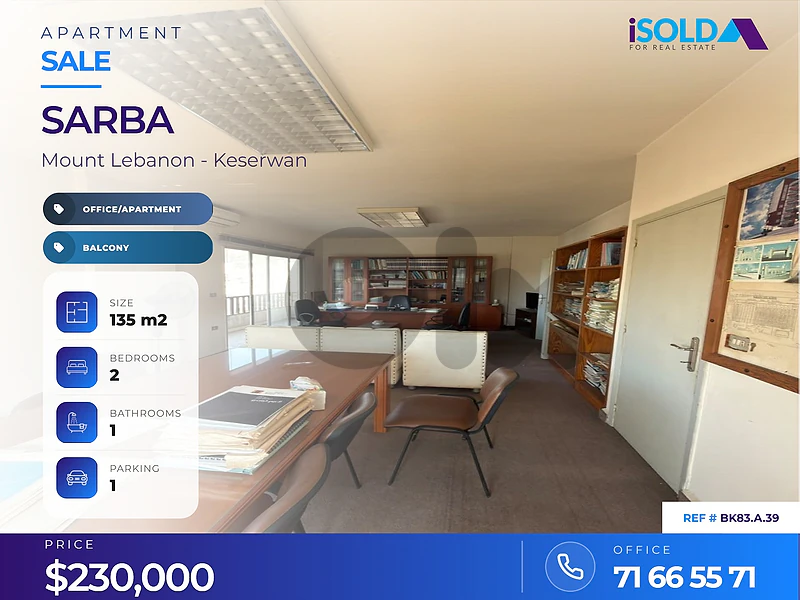 135 sqm Office / Apartment For Sale in Jounieh - Sarba