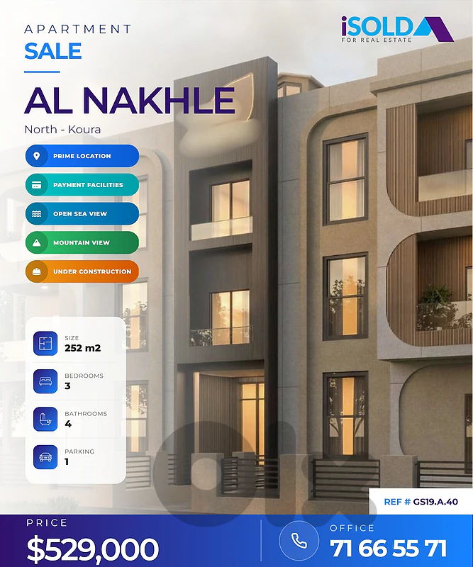 A 252 m2 duplex aprt with open mountain/sea view for sale in Al Nakhle