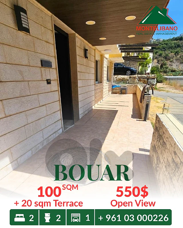 100 sqm Apartment For Rent in Bouar بوار with 20 sqm Terrace