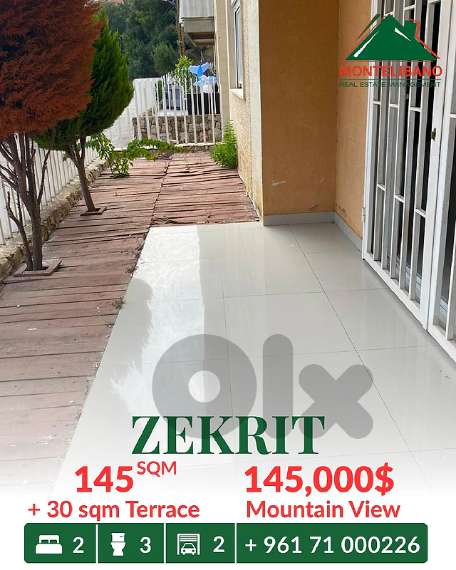 145 sqm Apartment For Sale in Zekrit زكريت with 30 sqm Terrace