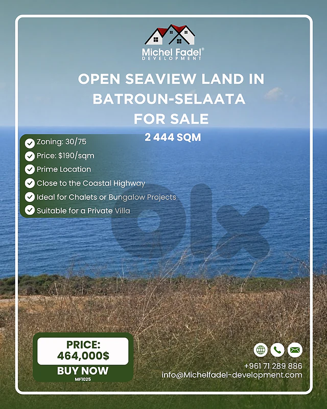 MF1025-Open Seaview Land in Batroun-Selaata for sale
