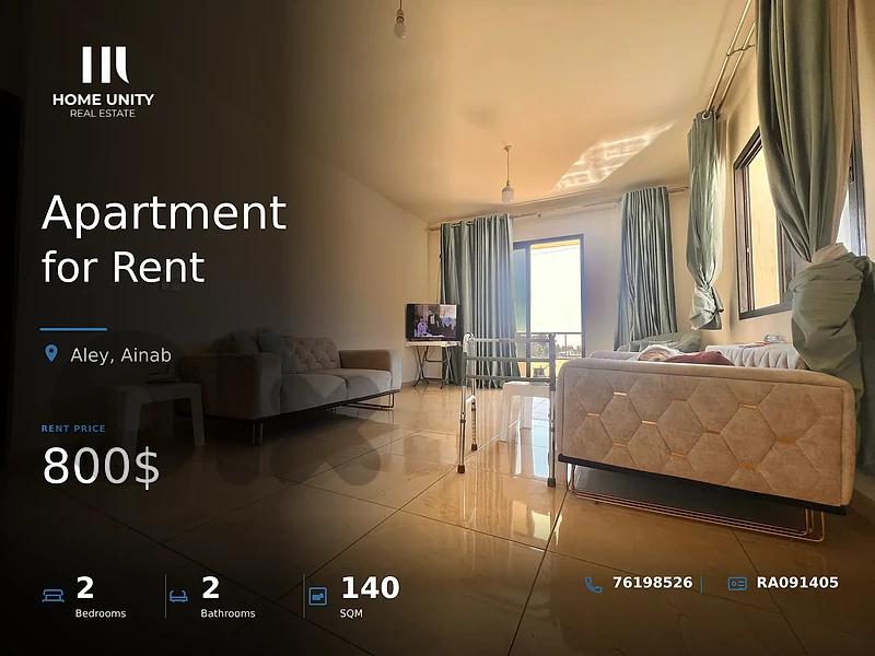 2-bedrooms furnished Apartment for Rent , located in Ainab , Aley