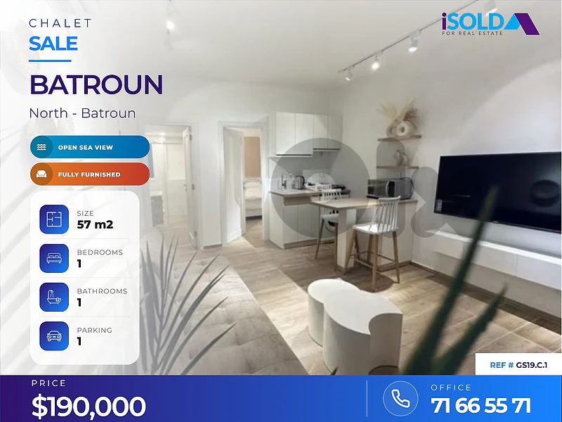 57 m² Furnished Chalet with Terrace &Open Sea View for sale in Batroun 57 m² Furnished Chalet with Terrace &Open Sea View for sale in Batroun