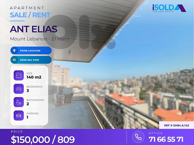 A 140 m2 apartment having an open sea view for sale/rent in Ant Elias