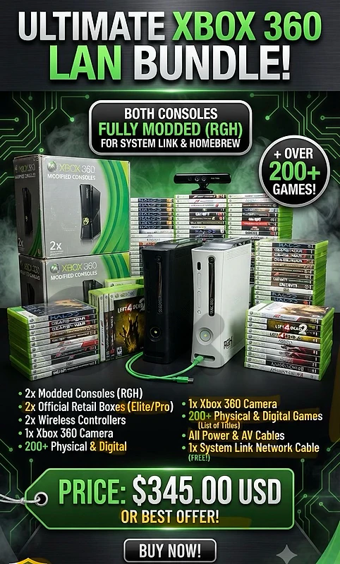 2 Xbox 360 moded + 200 plus games + c