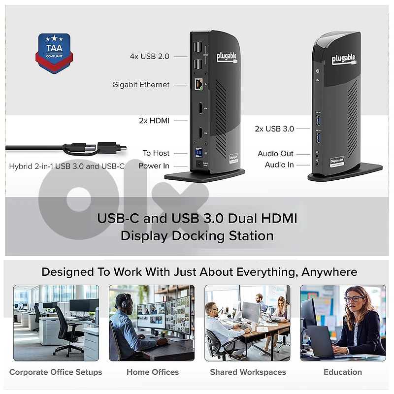 Universal USB 3.0 Docking Station Dual HDMI, 6 USB Ports, Ethernet Hub