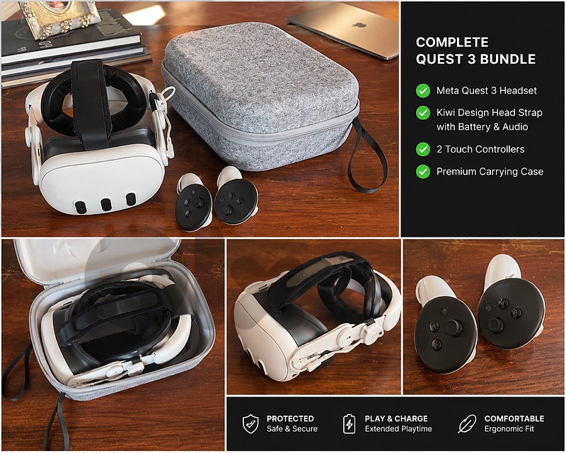 Meta Quest 3 + KIWI Battery Head Strap + Carry Case | Like New