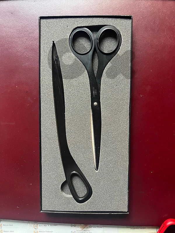 Vintage 1980s Black Stainless Steel Desk Set -Scissors & Letter Opener