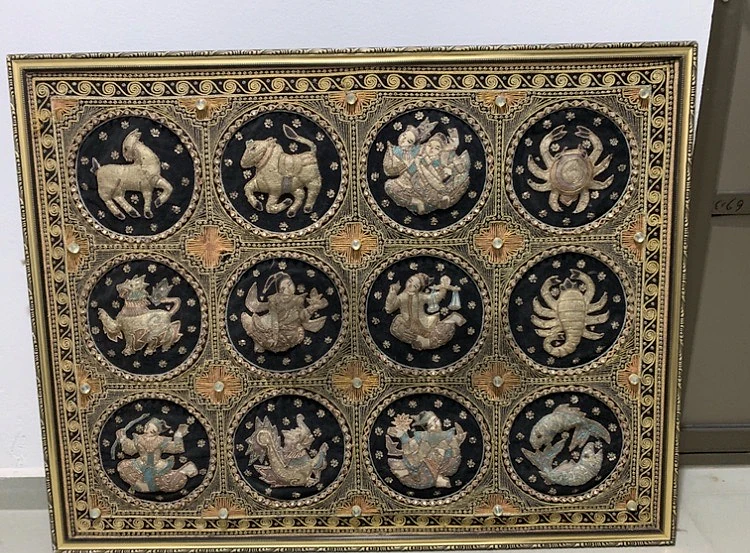 chinese cabinet with 2 table lamp chade, and horoscope