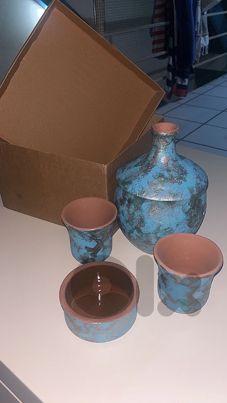 (Negotiable price) Handmade Hand-Painted Arak Pot & Cups – Brand New