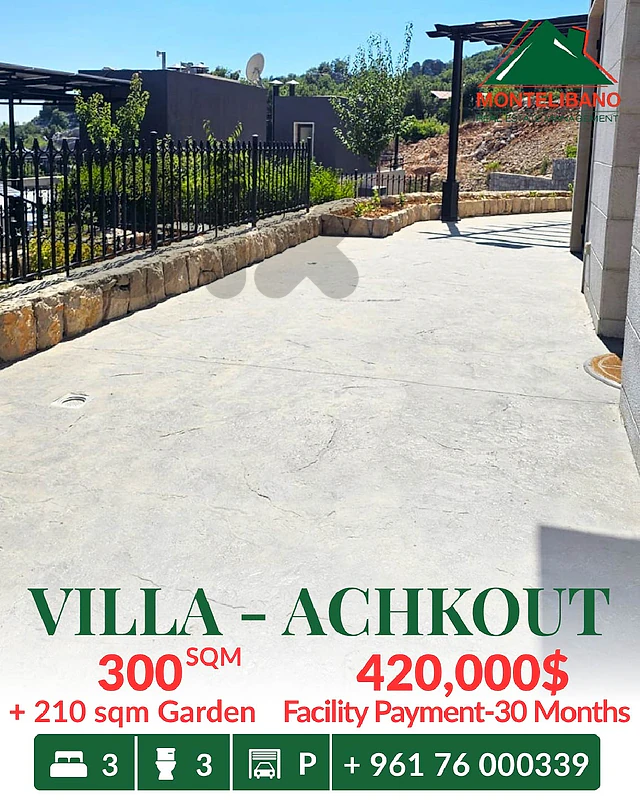 300 sqm Villa For Sale in Achkout عشقوت with Facility Payment