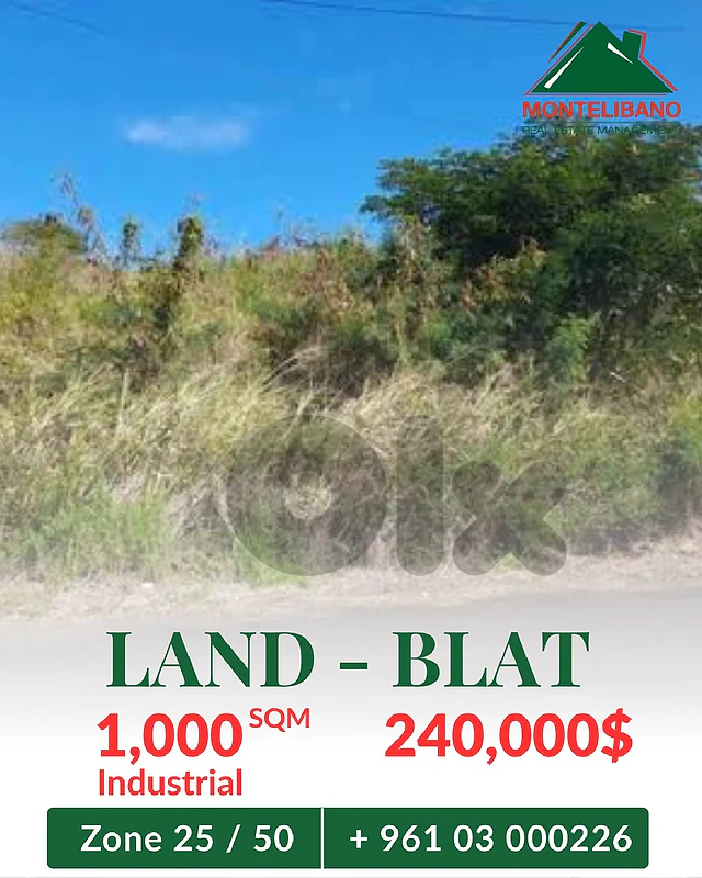 1,000 sqm Industrial Land For Sale in Blat بلاط