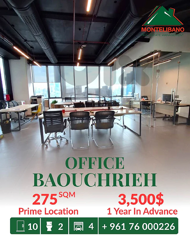 Prime Location 275 sqm Office For Rent in Baouchrieh بوشرية