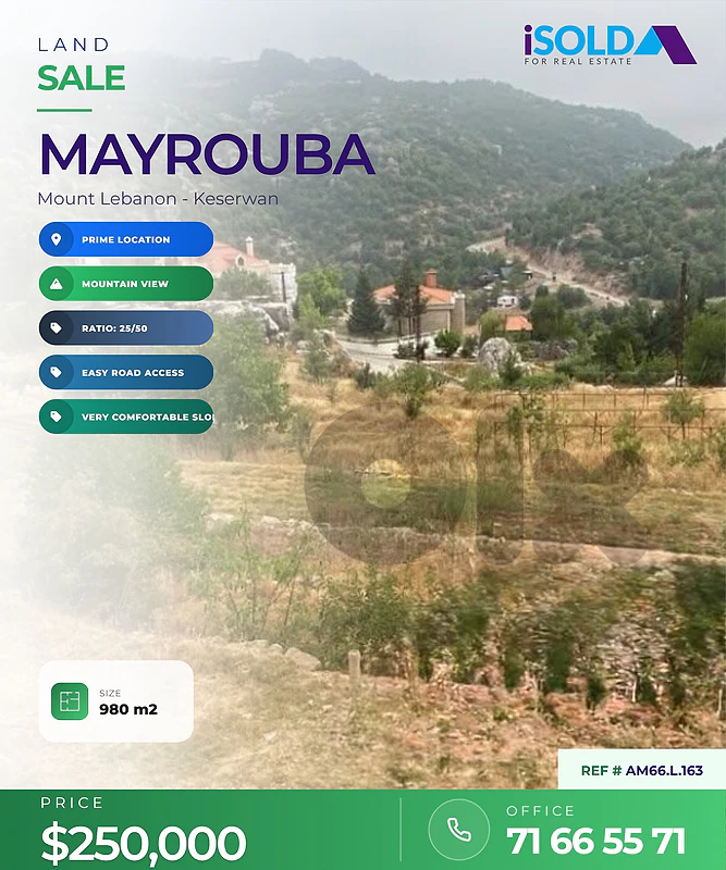 A 980 m2 land for sale in Mayrouba
