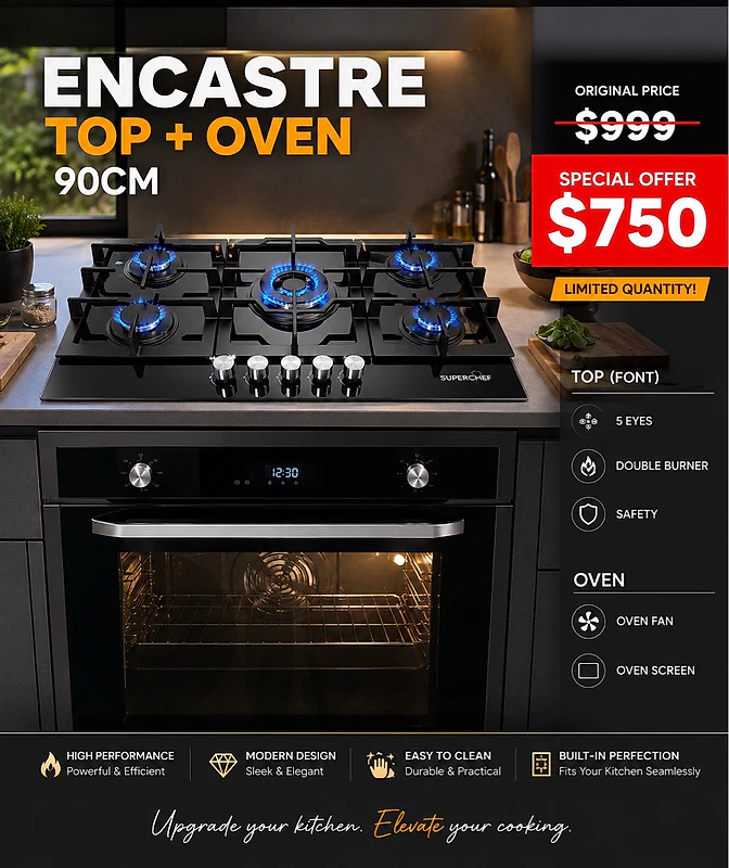 encastre 90cm black & stainless كفالة شركة