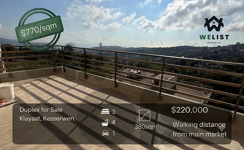 Duplex Apartment + 2 Big Balconies for sale in Klayaat