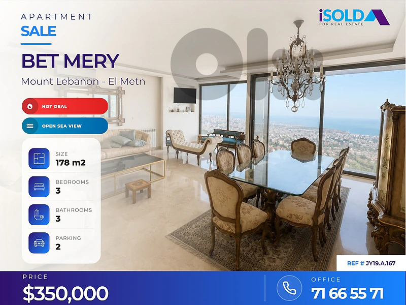 HOT DEAL-178 m2 apartment with unblockable sea view 4sale in Bet Mery
