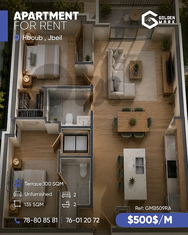 GMB509RA  - Apartment for rent in Hboub - شقة للإيجار في حبوب