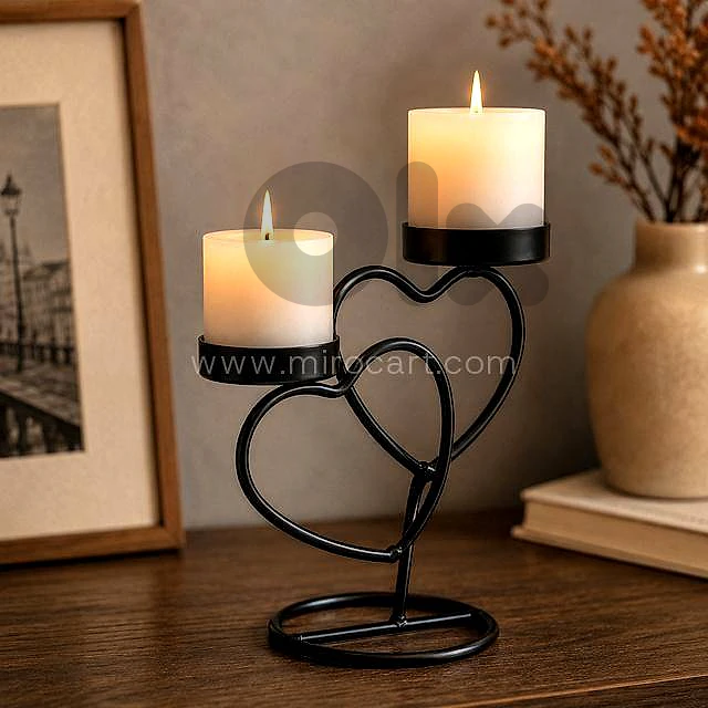 Double Heart Candle Holder — Matte Black