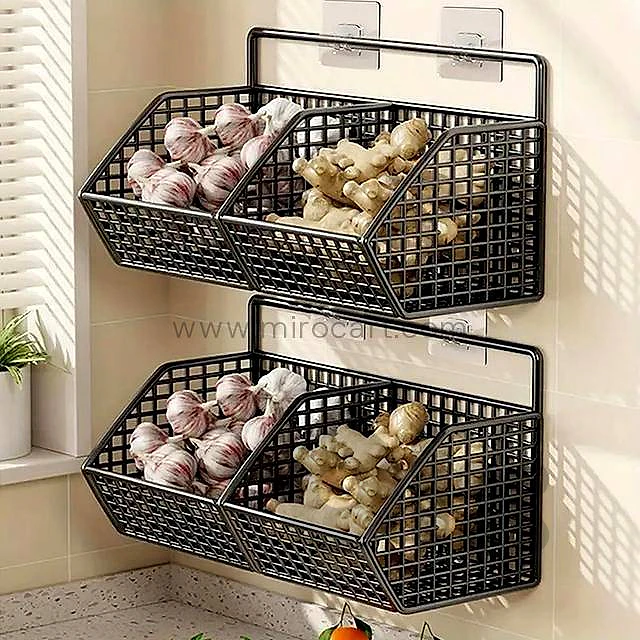 2-Tier Kitchen Wall Basket — Matte Black