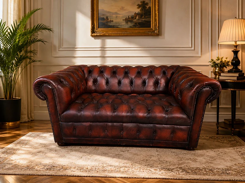 sofa two seats chesterfield real leather made in England
