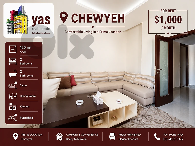 Chewyeh 120m2 | Furnished | Mint Condition | Calm Area | Rent | EW |