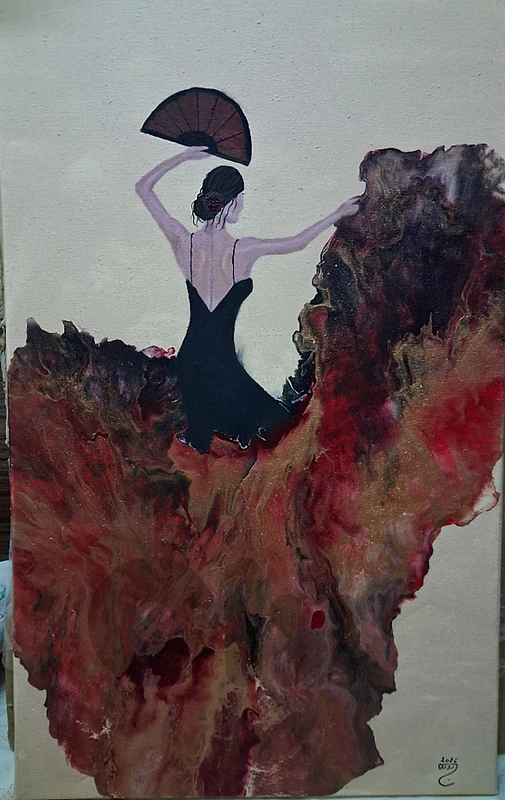flamenco dancer acrylic painting لوحة رسم يد بالاكريليك