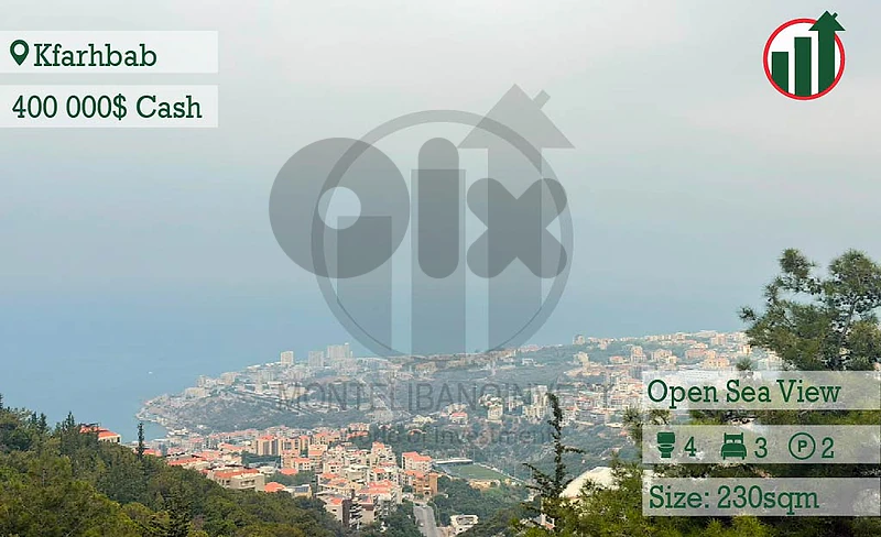 Brand New Apartment For Sale In Kfarhbab with Open Sea View !!