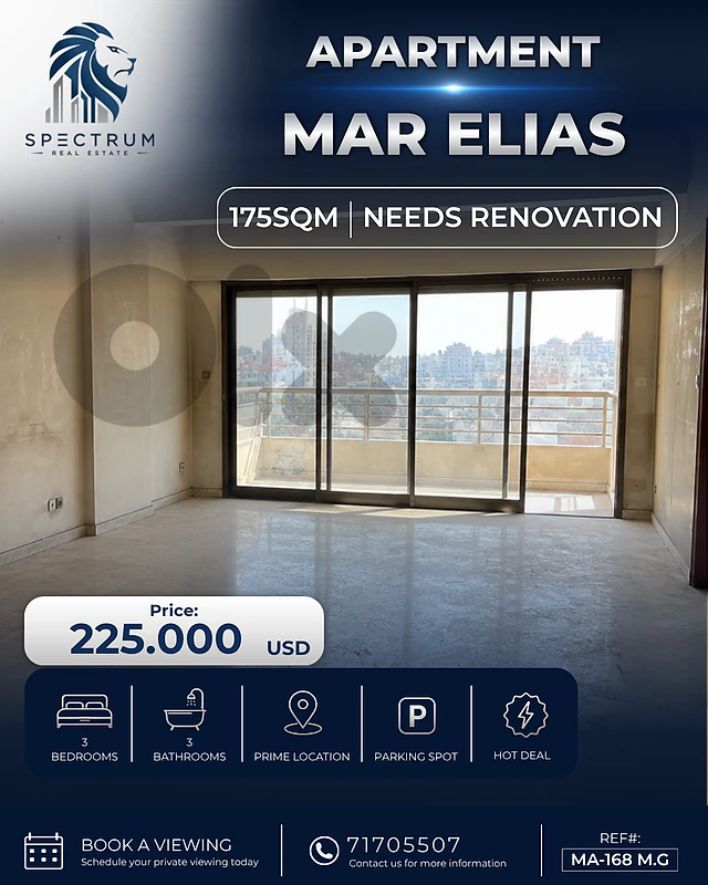 HOT DEAL ! APT FOR SALE IN MAR ELIAS | 175SQ | 3 BEDS | MA-168 M.G