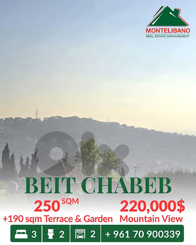 250 sqm Apartment For Sale in Beit Chabeb with 190sqm Terrace & Garden