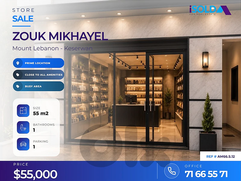 A 55 m2 store for sale in Zouk mikhayel