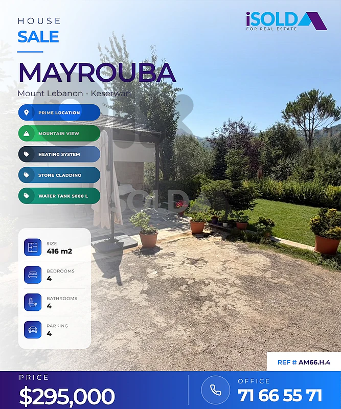 House with open mountain view for sale in Mayrouba