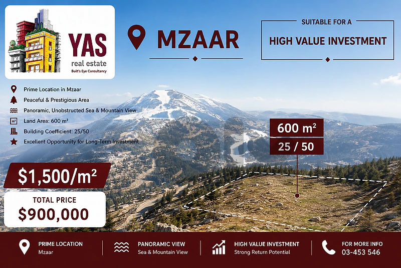 Mzaar 600m2 | Flat land | 25 / 50 | Open View | Prime Location | HN