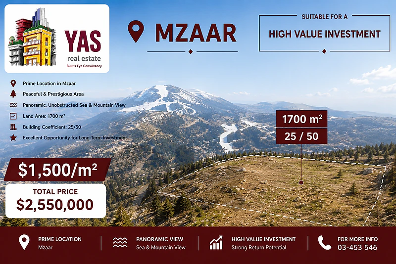 Mzaar 1700m2 Land | Classy District | Open View | HN |