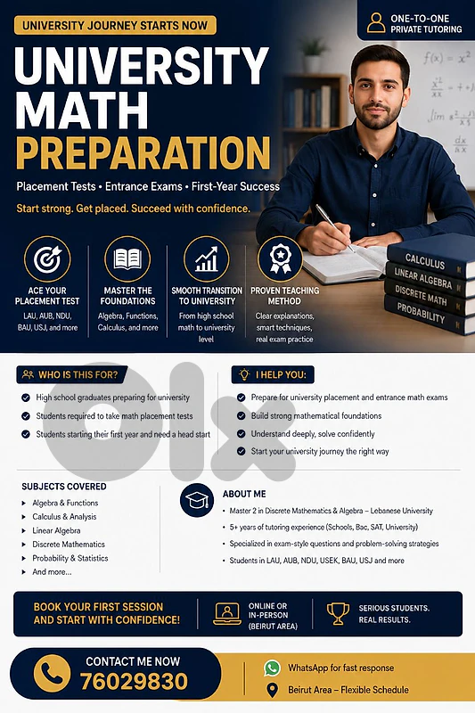 University Mathematics Tutor – Achrafieh & Beirut