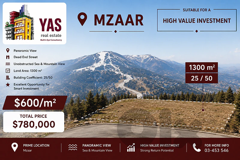 Mzaar 1300m2 | Panoramic View | 25 / 50 | Dead-End Street | HN |