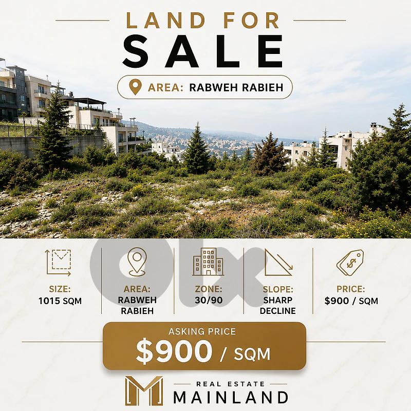 Rabweh Rabieh Side Land for Sale with Open Views Unblockable