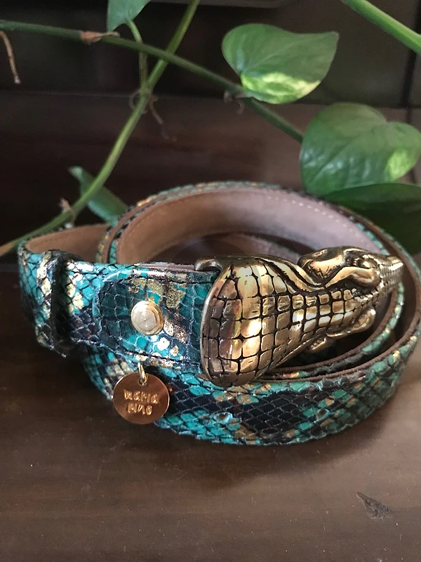 green crocodile real leather belt